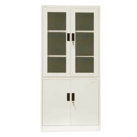 ตู้เอกสารเหล็กบานเปิดสูงบนกระจก-ทึบล่าง MEDILA รุ่น SH0008BE ขนาด85*39*180ซม. สีเบจ_1